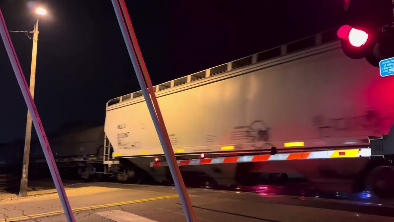 Freight train led by six locomotives in Sandwich IL downtown during event