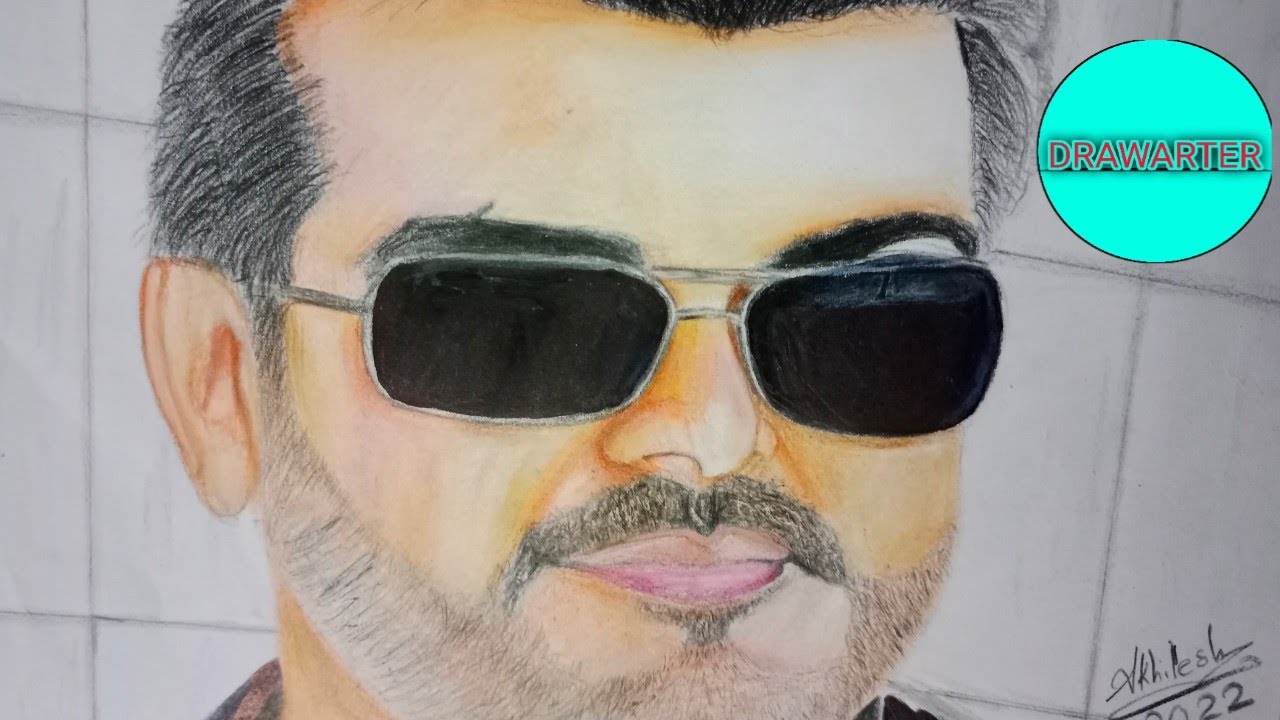 Drawing Ajith kumar | Drawarter | Colour pencil drawing
