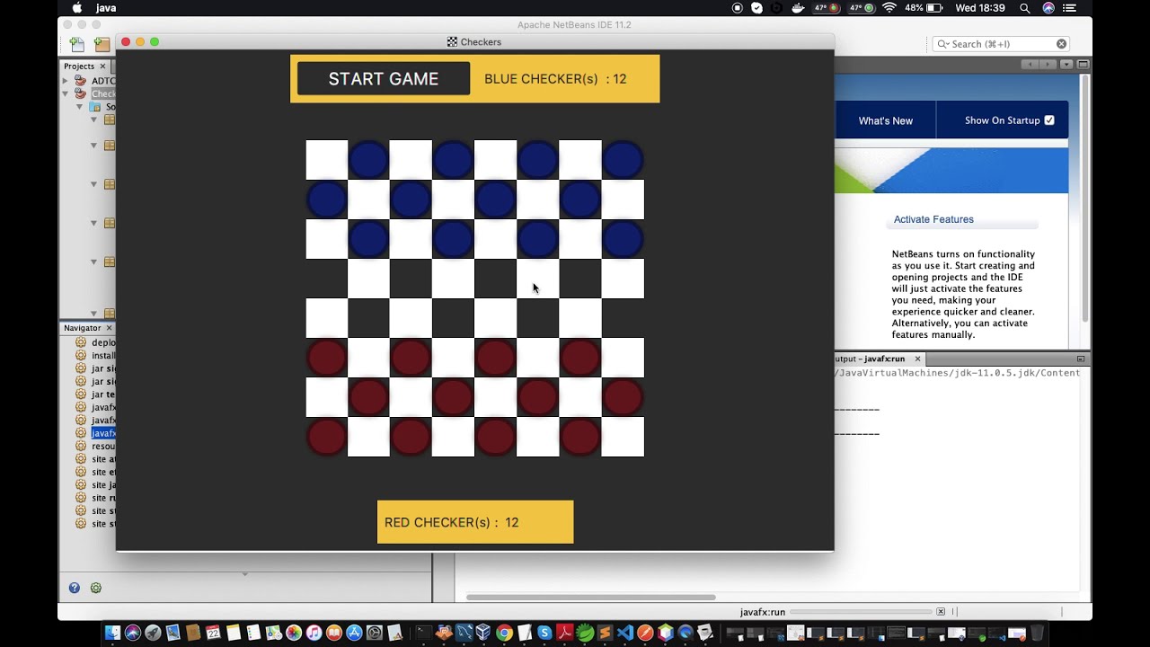 JAVAFX Checkers game with three Game levels