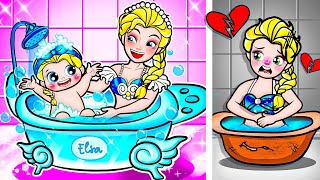 [🐾paper dolls🐾] Elsa Frozen and Daughter Doesn't Want to Take A Bath | LOL Surprise DIYs