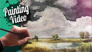 Watercolor | Aquarell Wolken Landschaft - Speedpainting Landscape with clouds