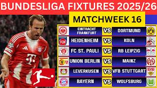 Bundesliga Fixtures Matchweek 16 2025/26 | Bundesliga Schedule Today