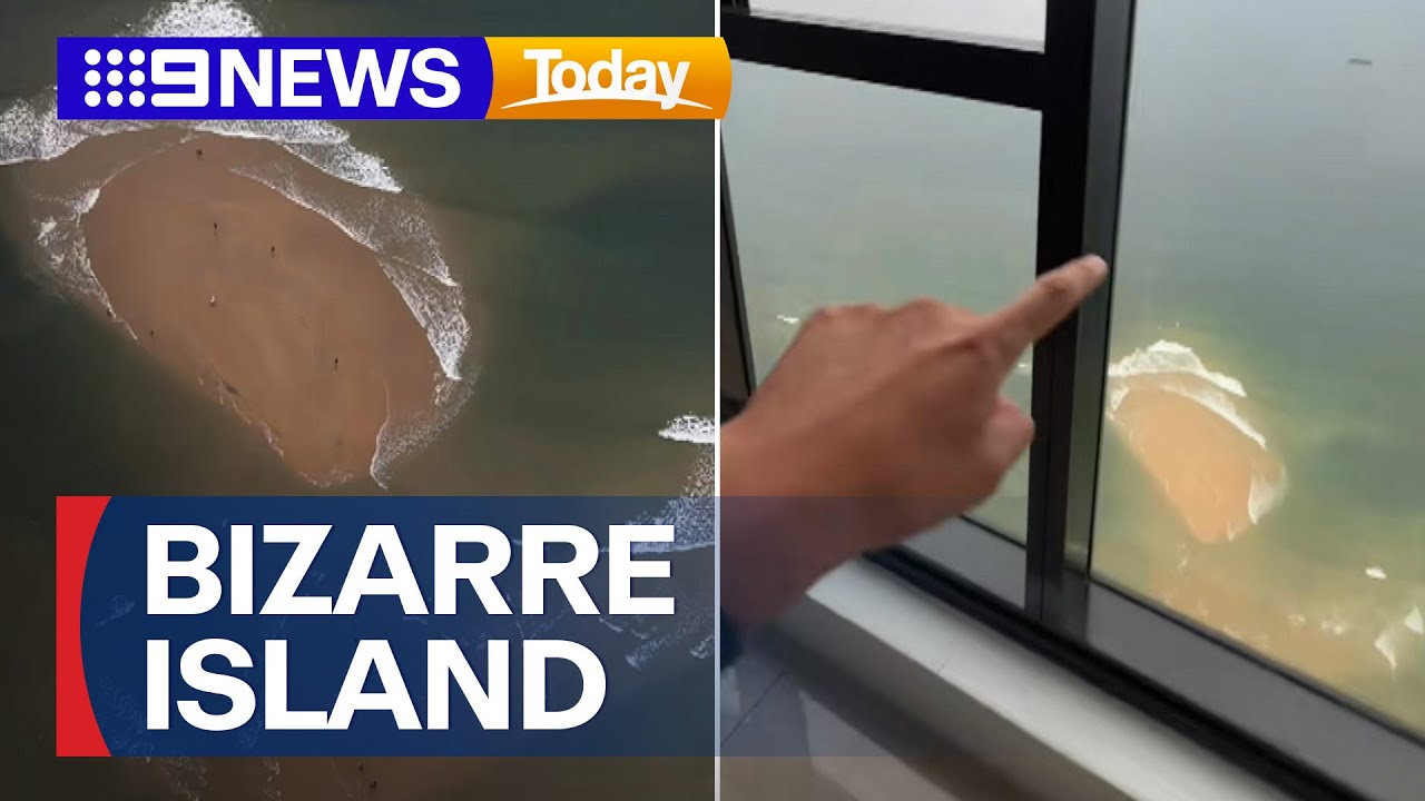 New 'island' appears on famous Gold Coast beach | 9 News Australia