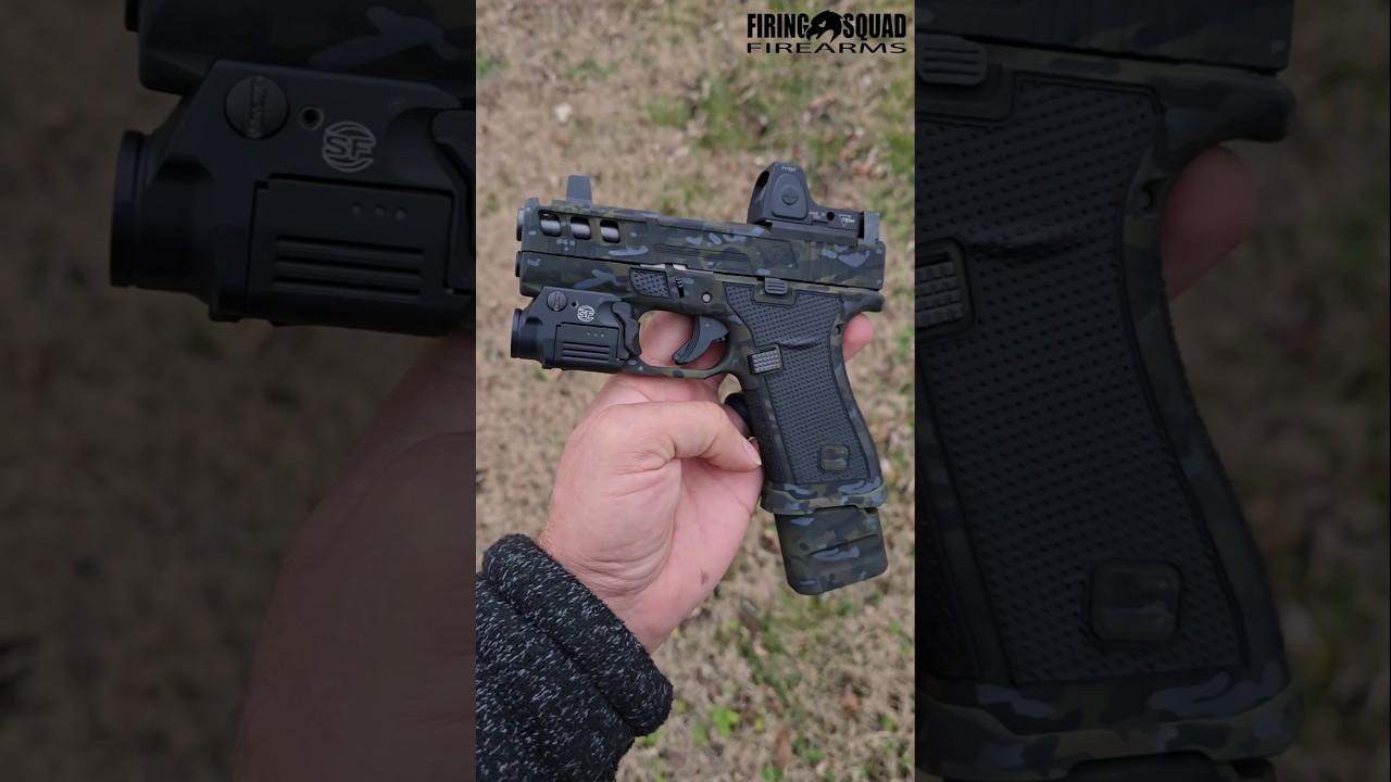 Ported Night Multicam MOS Glock 43x customized by Firing Squad Firearms. Trijicon RMRcc stippling