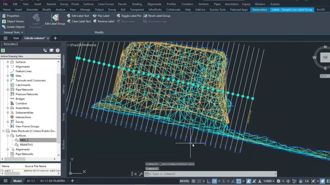Cálculo de volume utilizando o Civil 3d por seções transversais.
