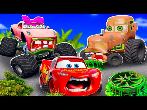 Big & Small:McQueen and Mater farmer VS Tractors ZOMBIE and Candice slime cars in BeamNG.drive