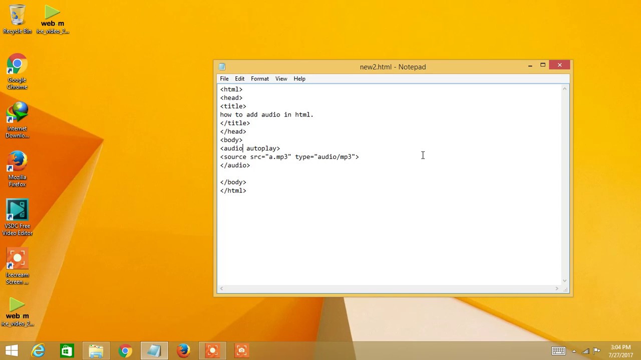 how to add audio in html using notepad YouTube