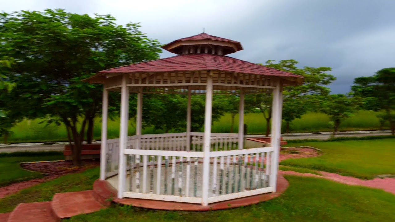 Flying drone over Singapore palms super corridor 