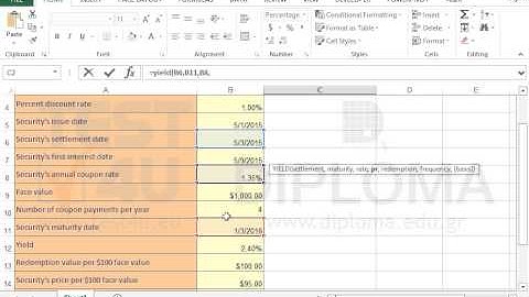 Use the YIELD function to calculate the yield on a security that pays periodic interest (Excel 2013)