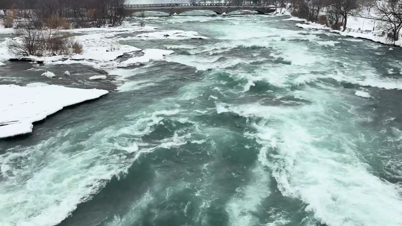 Mesmerizing Winter Rapids Under the Stone Bridge 🌊 3 Hours River Flow for Sleep & Relaxation | 4K