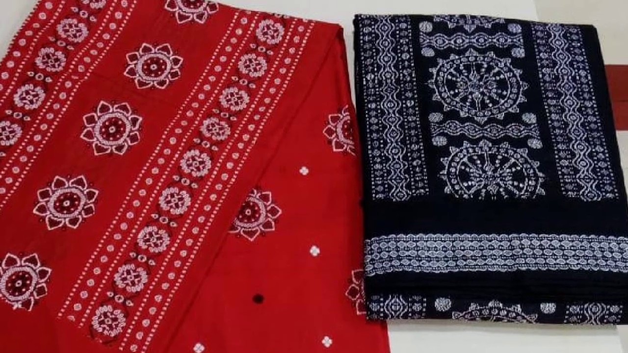 3pc Red black handwoven sambalpuri ikat cotton dress material – GoCoop