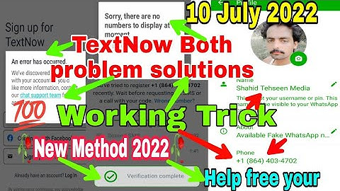 TextNow an error has occurred/Sorry there are no numbers to display at the moment/Free Fake number