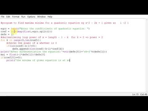 Python program to find maxima minima for a quadratic equation - YouTube
