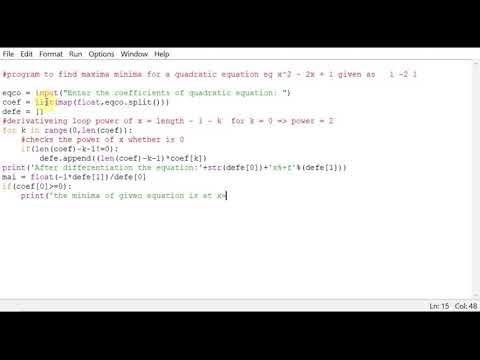 Python program to find maxima minima for a quadratic equation - YouTube