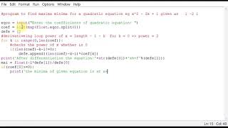Python program to find maxima minima for a quadratic equation
