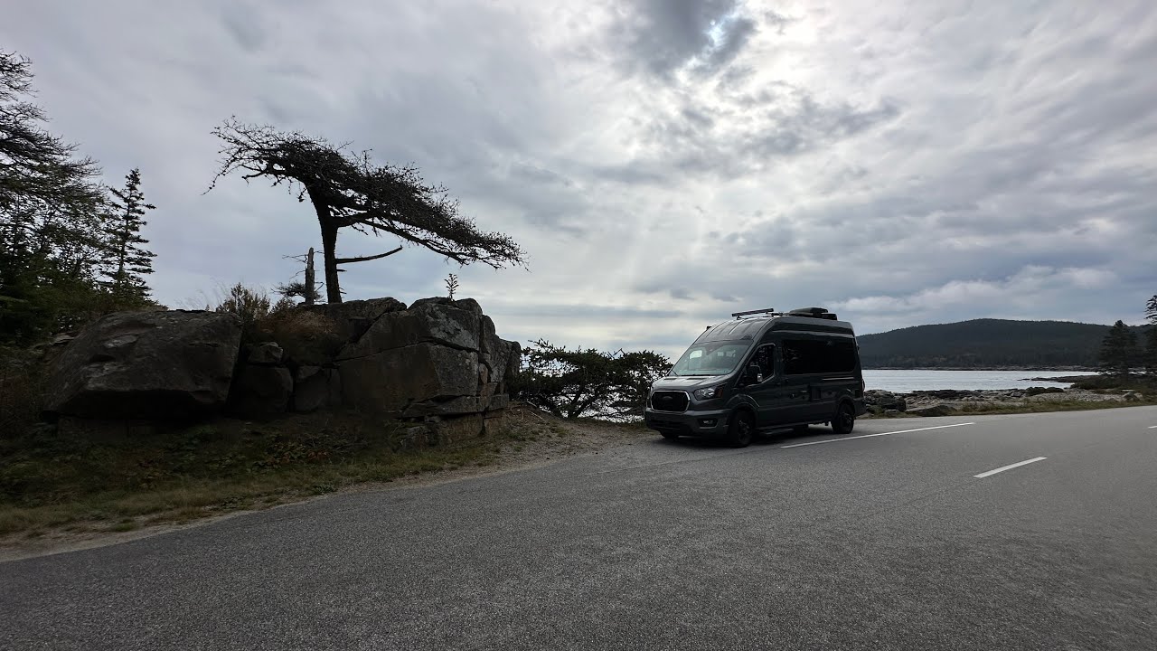 Scenic drive from Bangor to Acadia National Park showing coastal Maine landscape