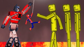 Spider-Man and Optimus Prime vs Giant Melon Playground on Lava in People Playground