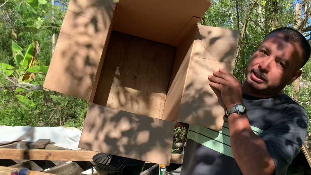 Construyendo trampa para enjambres de abejas con caja de cartón