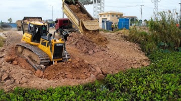 The New project Dump Truck Transport Stone With bulldozer SHANTUI Push Stone Building Big Road