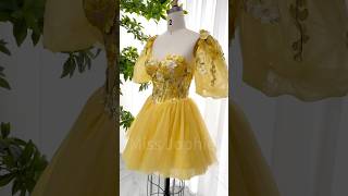 Corset floral yellow mini dress with puff sleeves #fashion #dress #creative #promdress