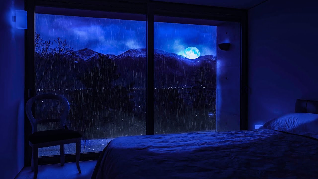 Rain On The Balcony On A Moonlit Night - Rain on Window, Rain Sound 24 ...