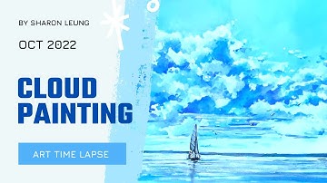 Step by Step Cloud Painting - How to Paint Clouds with Gouache - Art Time Lapse