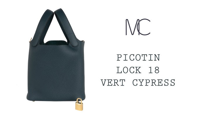 Hermes Picotin Lock 18 Bag Vert Cypress / Blue Nuit / Black Tote Clemence  Gold • MIGHTYCHIC • 