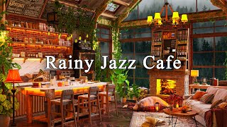 Cozy Coffee Shop Ambience with Smooth Jazz Music ☕ Heavy Rain, Fireplace Sounds to Relax, Sleep
