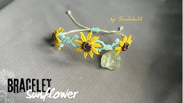 Very Pretty! How to make sunflower bracelet •Macrame tutorial pulsera de hilo ブレスレット手镯 팔찌 DIY