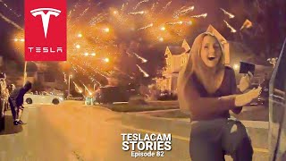 TESLA CAUGHT IN THE MIDDLE OF A FIREWORKS SHOW GONE WRONG | TESLACAM STORIES 82