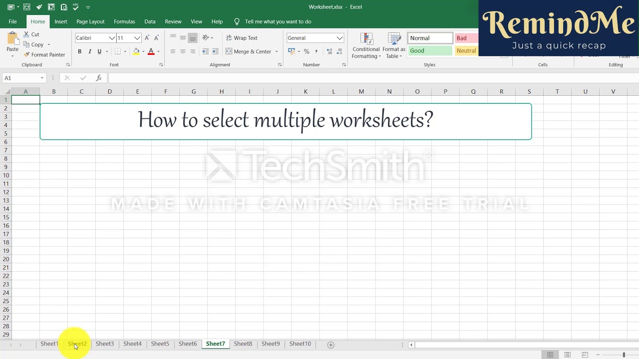 What Would The User Do To Select Multiple Worksheets