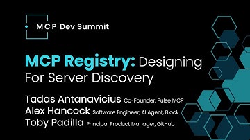 MCP Registry: Designing For Server Discovery Tadas A. (PulseMCP) Alex H.(Block), and Toby P.(GitHub)