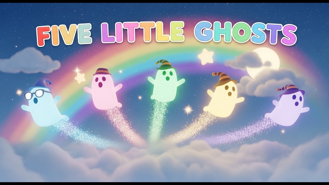 Five Little Ghosts Jumping on the Bed | Monster Preschool Song | Kids ...
