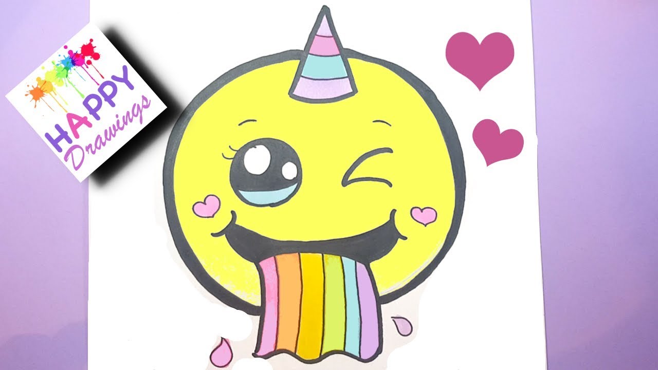 How to Draw A cute Emoji Unicorn Puking Rainbow EASY - YouTube