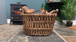 Aged Wicker Log Basket with Metal Handles
