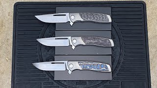 Sharp by Design Mini Evo Knives Carbon Fiber, Nebula and Purple Haze (Red Hot Cheetos Edition)
