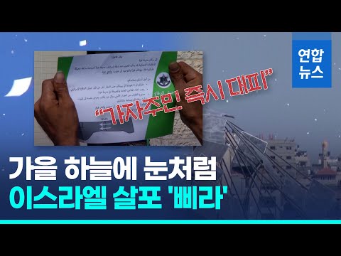 가자지구에 쏟아진 삐라…참사공포에 주민 수만명 <strong>피란</strong> 돌입 / 연합뉴스 (Yonhapnews)