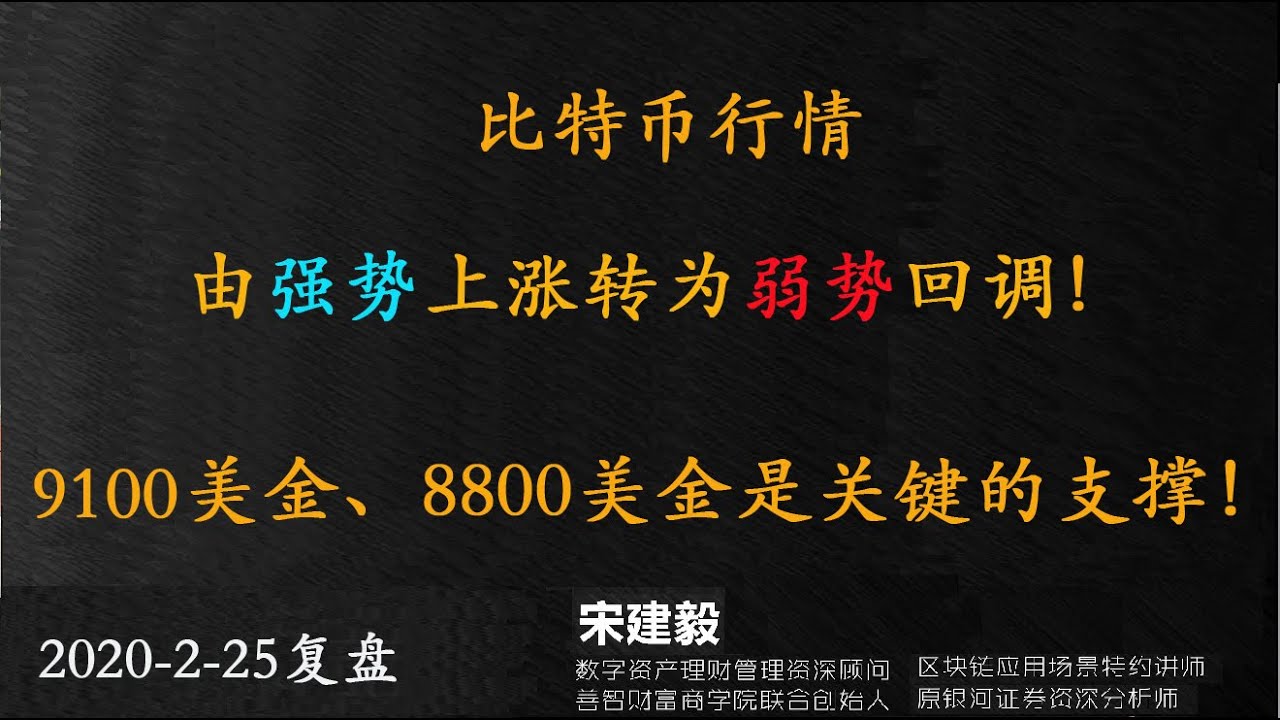 比特币行情| 由强势上涨转为弱势回调，但是仍然保持牛市的技术形态未变， 牛市的保持形态还有两道防线，第一道防线是9100美金， 第二道防线是8800美金！  - YouTube