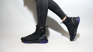 Nike React Ianga 10th Black Purple on feet -