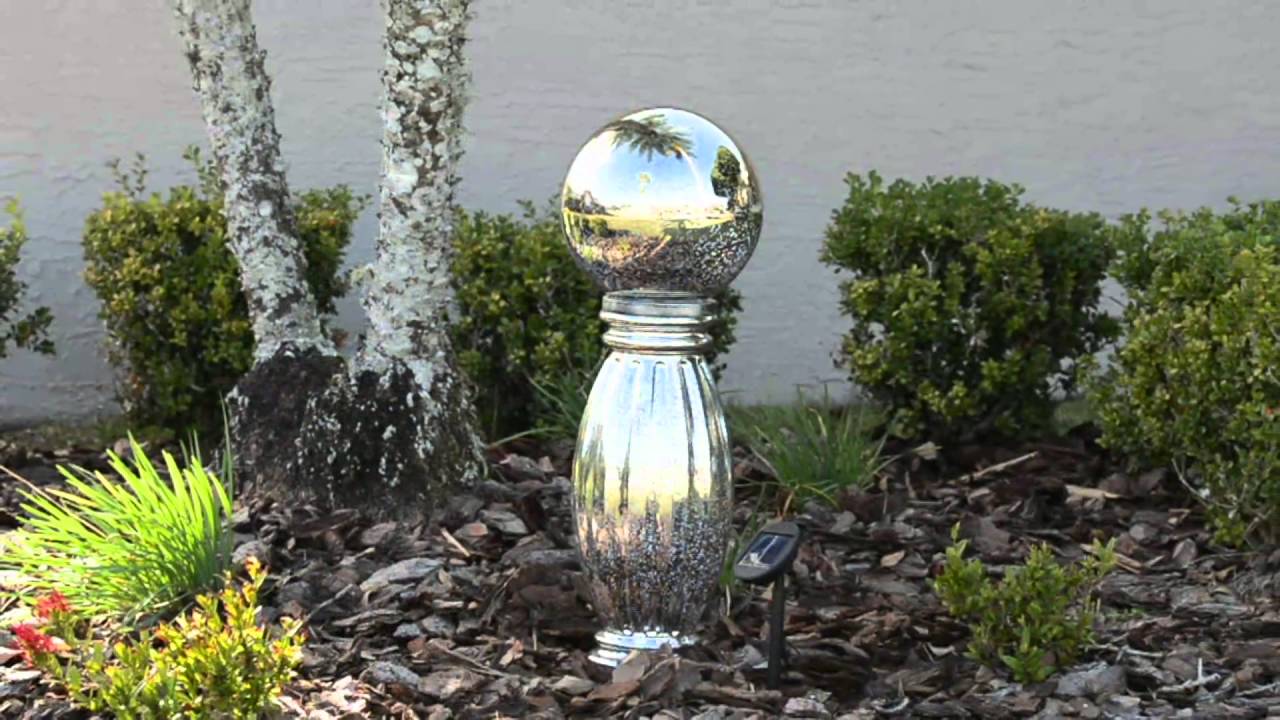 Plow & Hearth Mercury Glass Solar Lighted Gazing Ball And Pedestal on