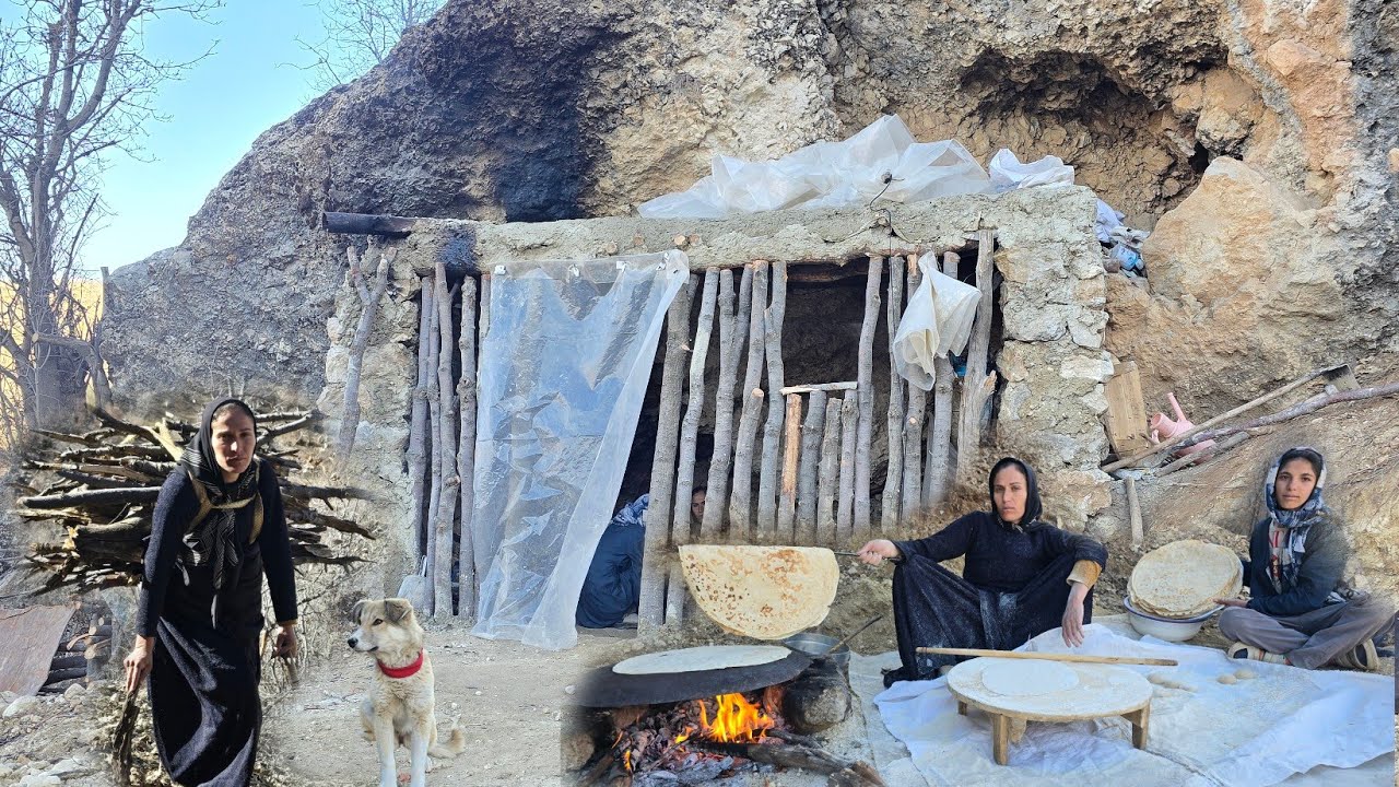 Жизнь в пещерах в горах 🪨 | Выпечка традиционного хлеба на огне и искусство кочевых женщин в дикой п