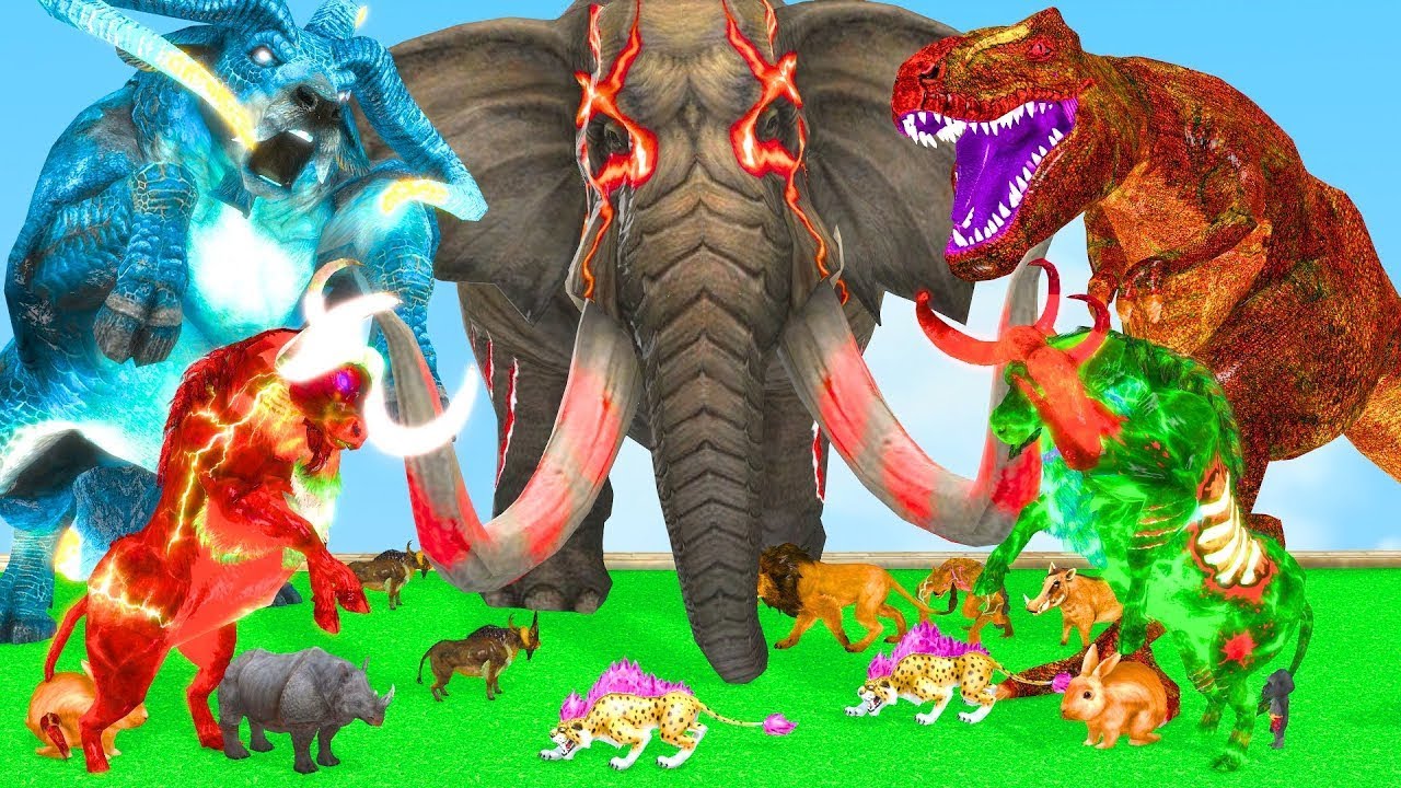 The Ultimate Battle 40 Wild Animals Mammals vs GIGA T-REX Dinosau Epic Run Zigzag Down Course