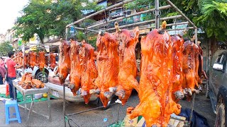 Plenty of Roasted Pigs Selling on Ching Ming Festival at Orussey Market - Cambodian Street Food