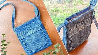 DIY Simple Denim Crossbody Bag with Zipper Out of Old Jeans | Upcycle Craft | Bag Tutorial