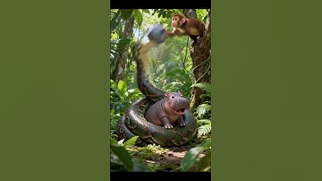 Will This Monkey Save the Baby Hippo from the Python?🐍🦛#shorts  #cute #funny #animals #hippo