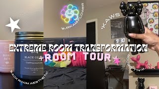 extreme room transformation + room tour | murakami flower,kaws, & black room aesthetic ☆