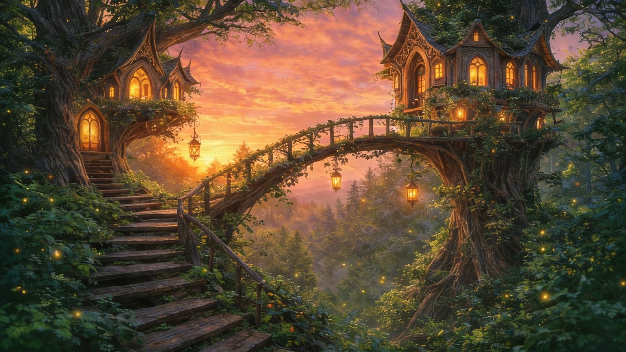 Sunset Canopy 🌅 Soft Piano Fantasy Ambience | 1 Hour Relaxing Background Music