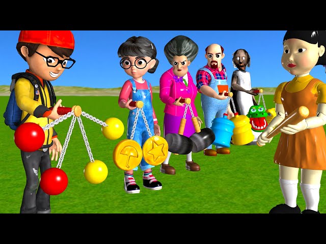 Scary Teacher 3D vs Squid Game Clackers Level Max 5 Times Challenge Miss T vs Nick and Tani Winning class=