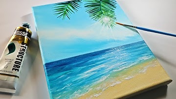 Easy Beach Acrylic Painting for Beginners 🌴🌞Tropical Ocean Painting Tutorial Step by Step