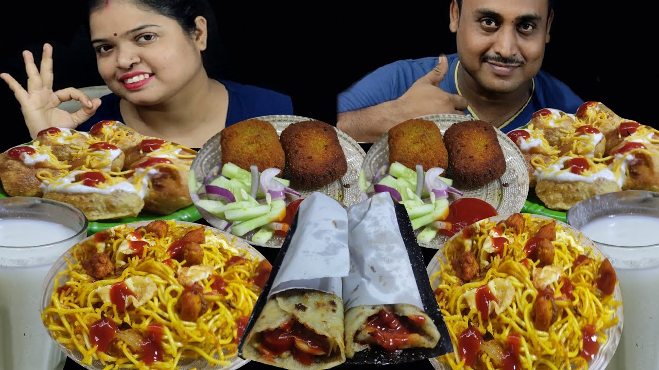 DAHI PURI EGG ROLL CHICKEN CUTLET MIXED CHOWMEIN  EATING COMPETITION /FOOD VLOGERS APARNA